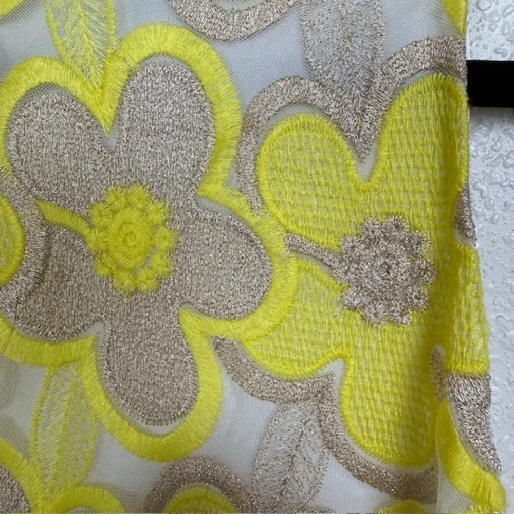 NWT Laundry by Shelli Segal Sunray Dress Floral Embroidery Yellow Taupe White 8‎